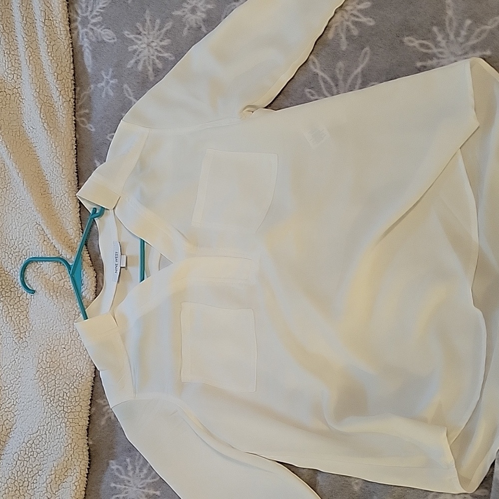 nine west womens small white business blouse